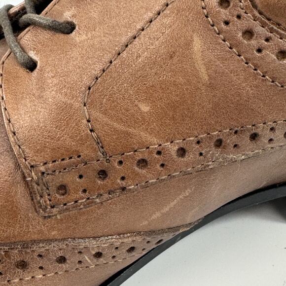 New Kenneth Cole Reaction Wingtip Oxford Zeke Lace Up 12M Cognac Leather READ! main image 6